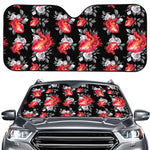 Rose And Heart Pattern Print Car Windshield Sun Shade