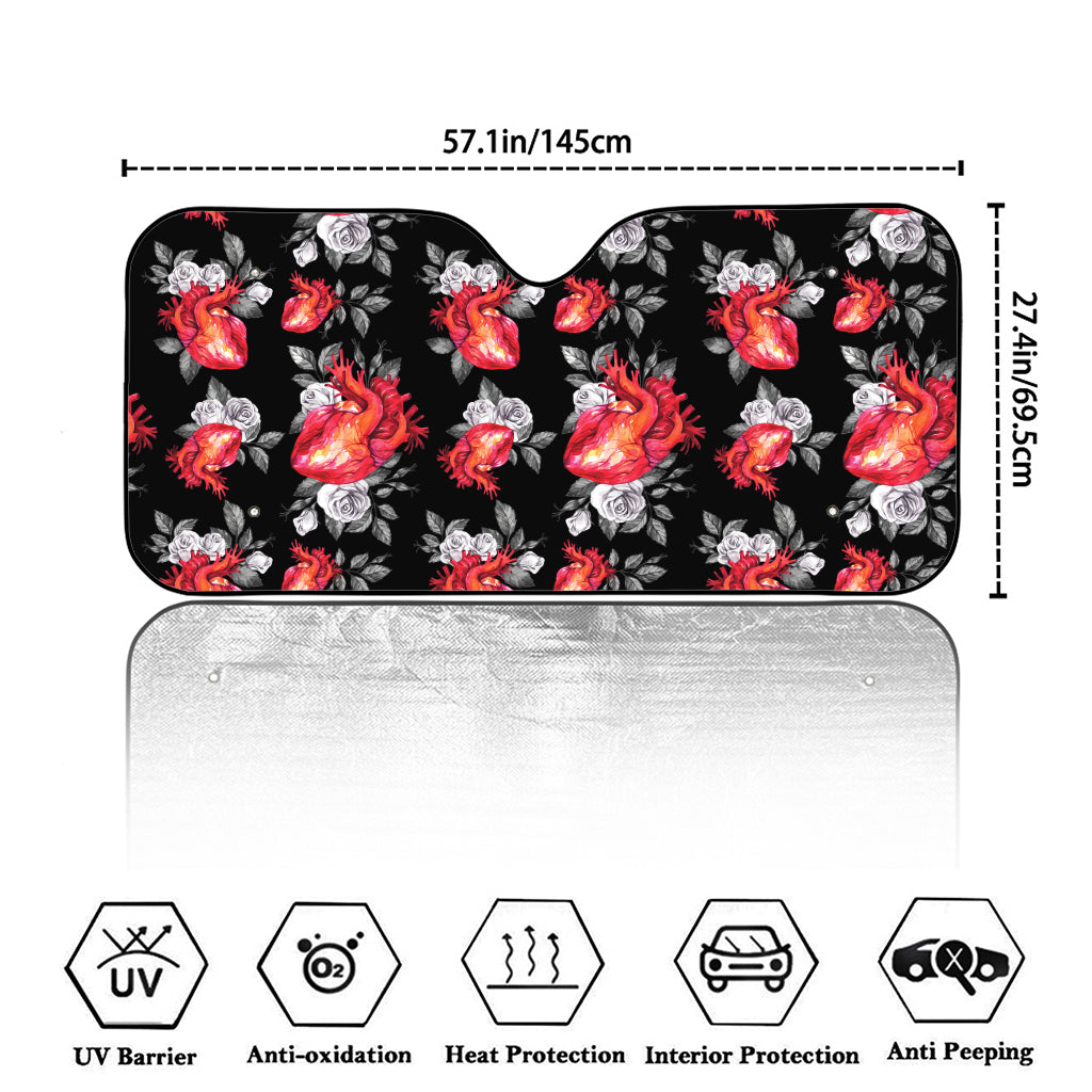 Rose And Heart Pattern Print Car Windshield Sun Shade