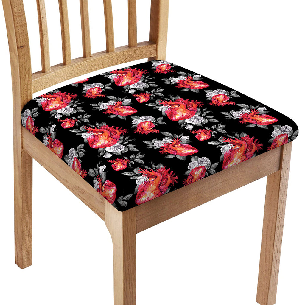 Rose And Heart Pattern Print Chair Cushion Cover