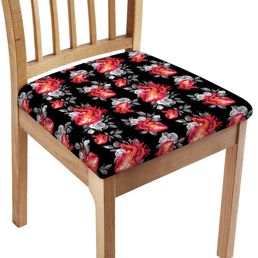 Rose And Heart Pattern Print Chair Cushion Cover