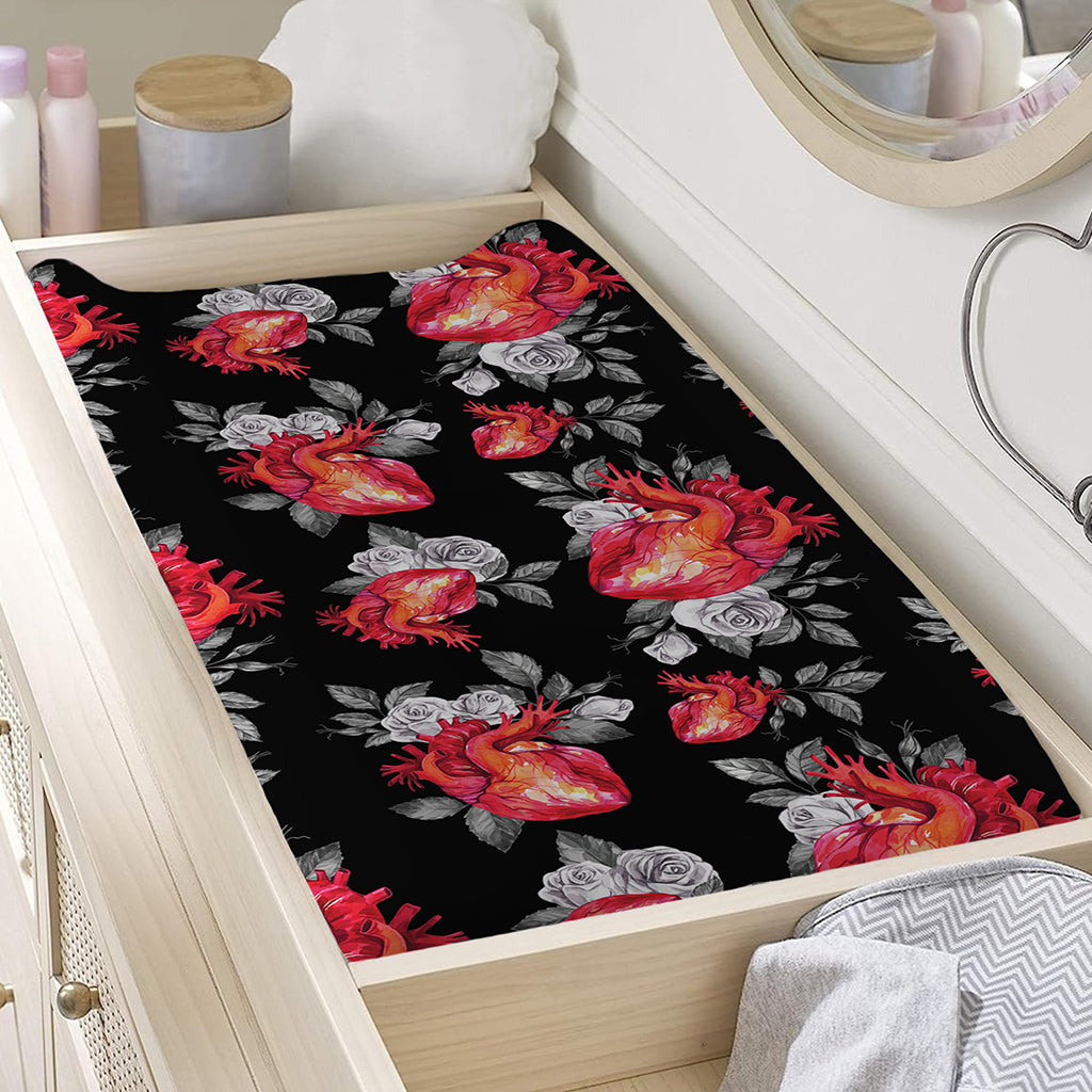 Rose And Heart Pattern Print Changing Pad Cover