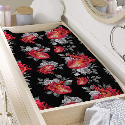 Rose And Heart Pattern Print Changing Pad Cover