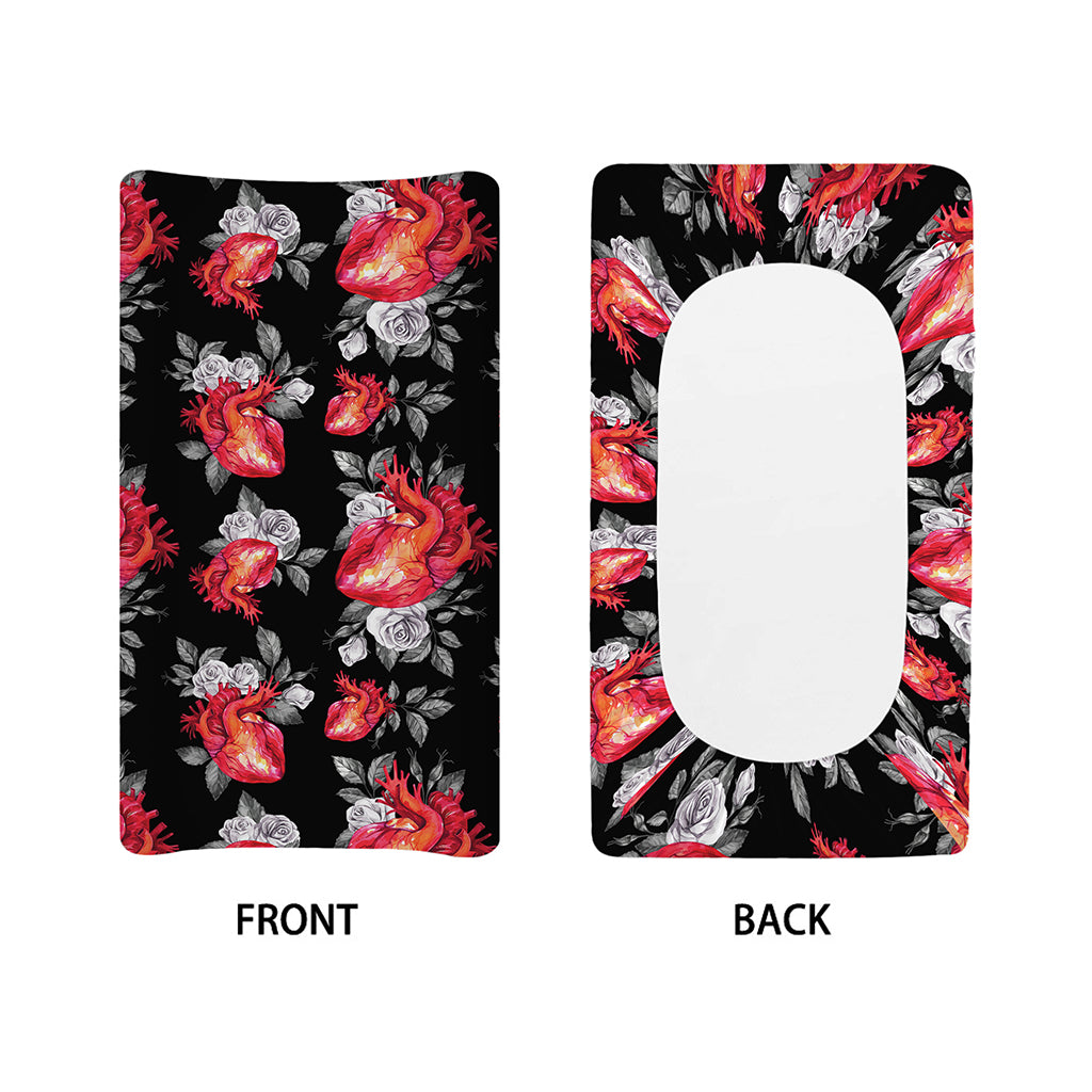 Rose And Heart Pattern Print Changing Pad Cover