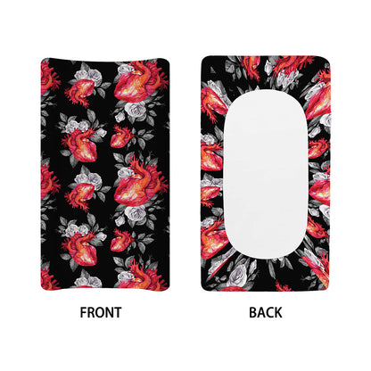 Rose And Heart Pattern Print Changing Pad Cover