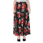 Rose And Heart Pattern Print Chiffon Maxi Skirt