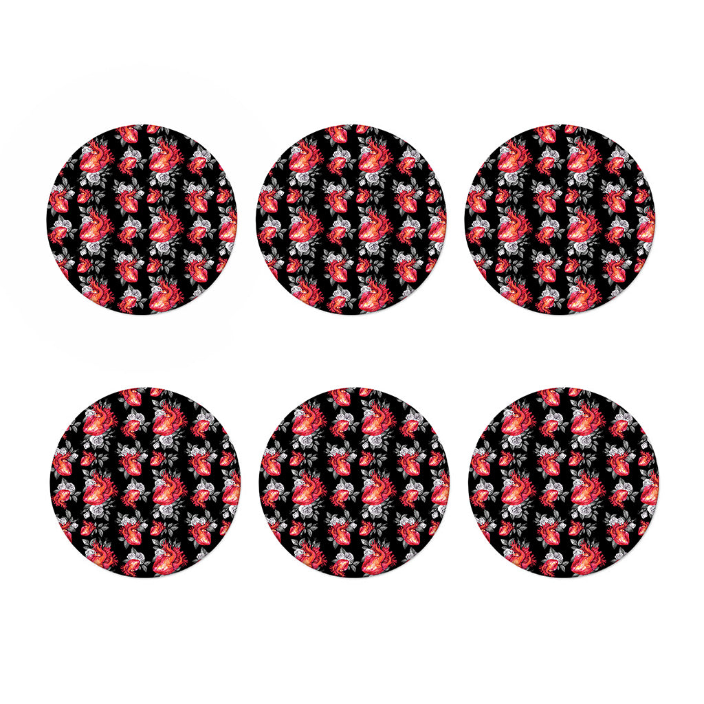 Rose And Heart Pattern Print Coaster Set