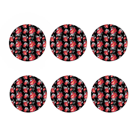 Rose And Heart Pattern Print Coaster Set