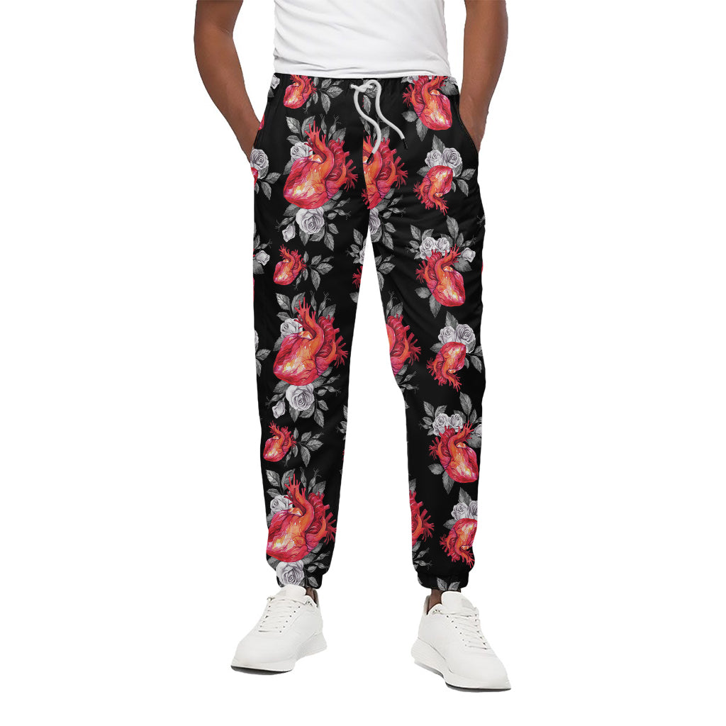 Rose And Heart Pattern Print Cotton Pants