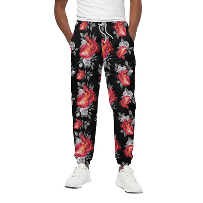 Rose And Heart Pattern Print Cotton Pants