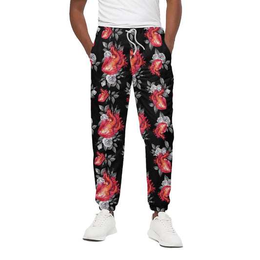 Rose And Heart Pattern Print Cotton Pants