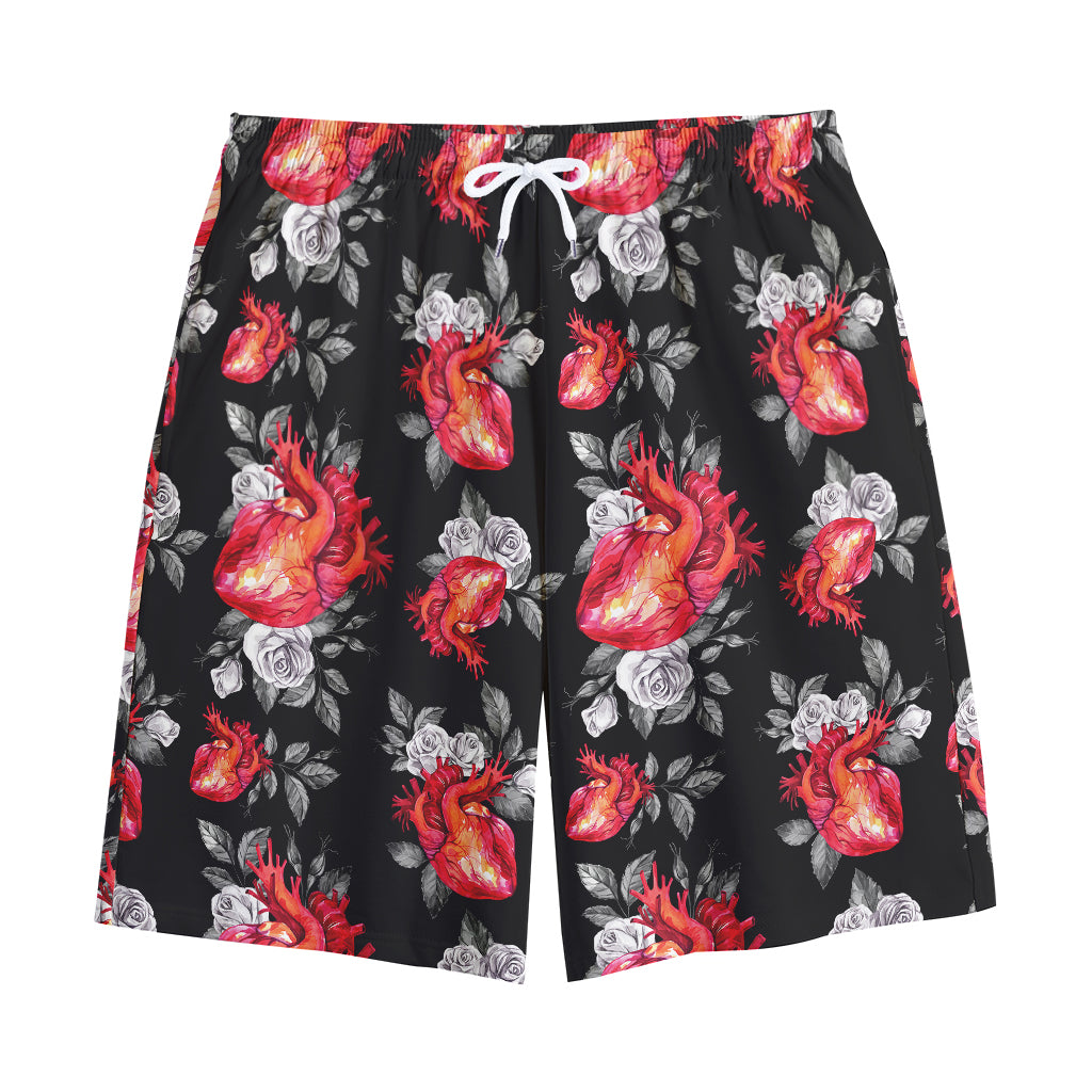 Rose And Heart Pattern Print Cotton Shorts