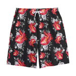 Rose And Heart Pattern Print Cotton Shorts