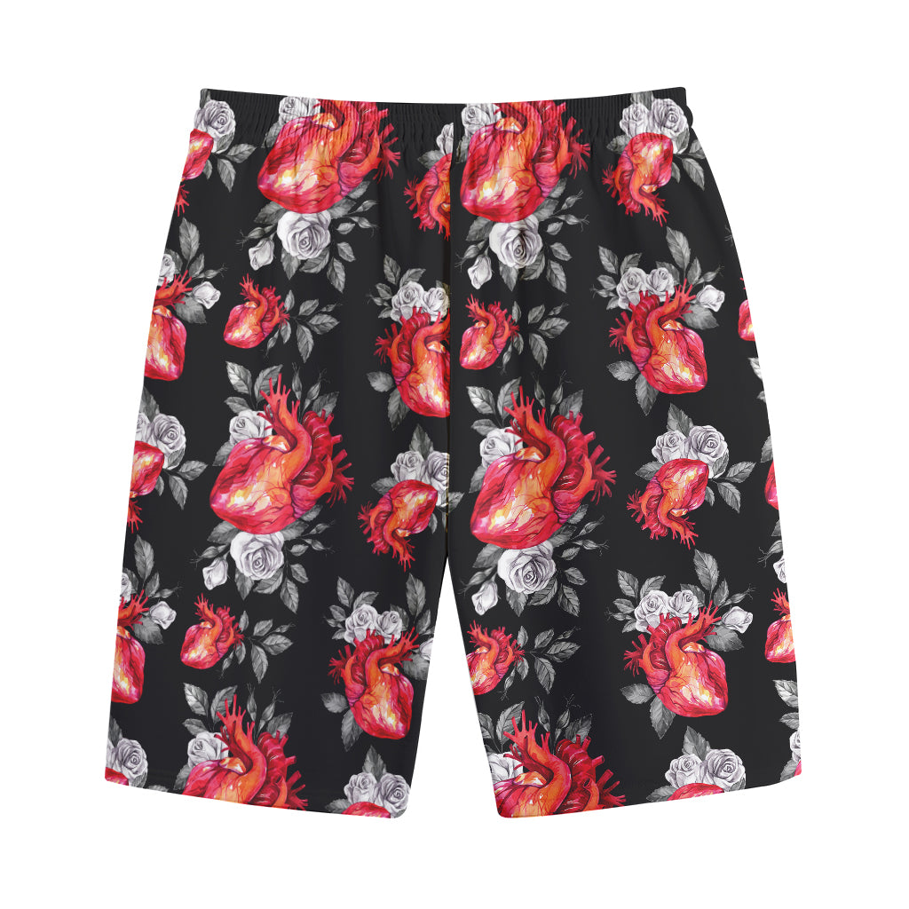 Rose And Heart Pattern Print Cotton Shorts