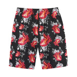 Rose And Heart Pattern Print Cotton Shorts