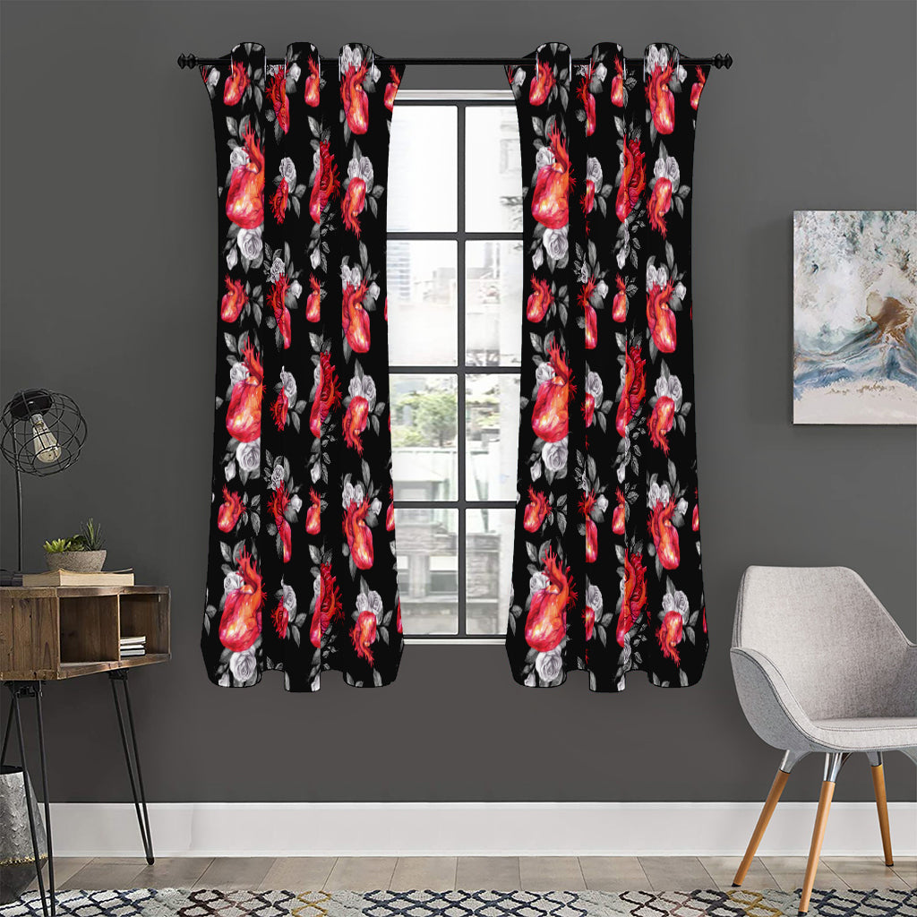 Rose And Heart Pattern Print Curtain