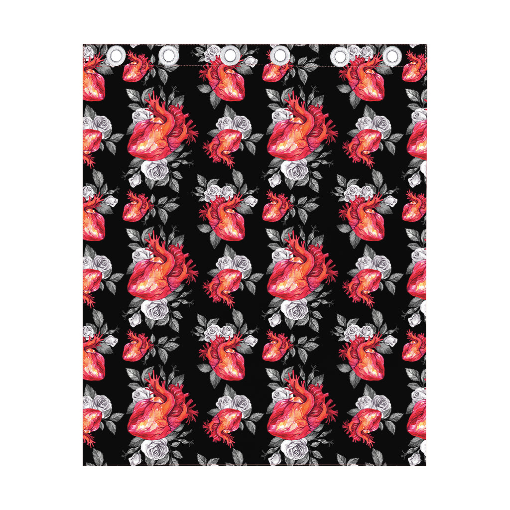 Rose And Heart Pattern Print Curtain