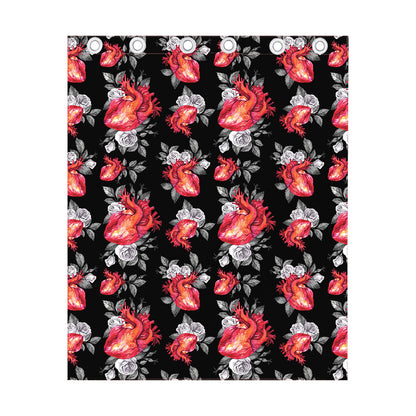 Rose And Heart Pattern Print Curtain