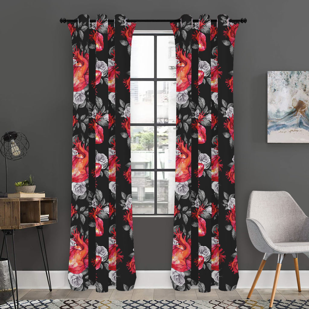 Rose And Heart Pattern Print Curtain