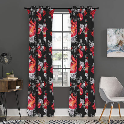Rose And Heart Pattern Print Curtain