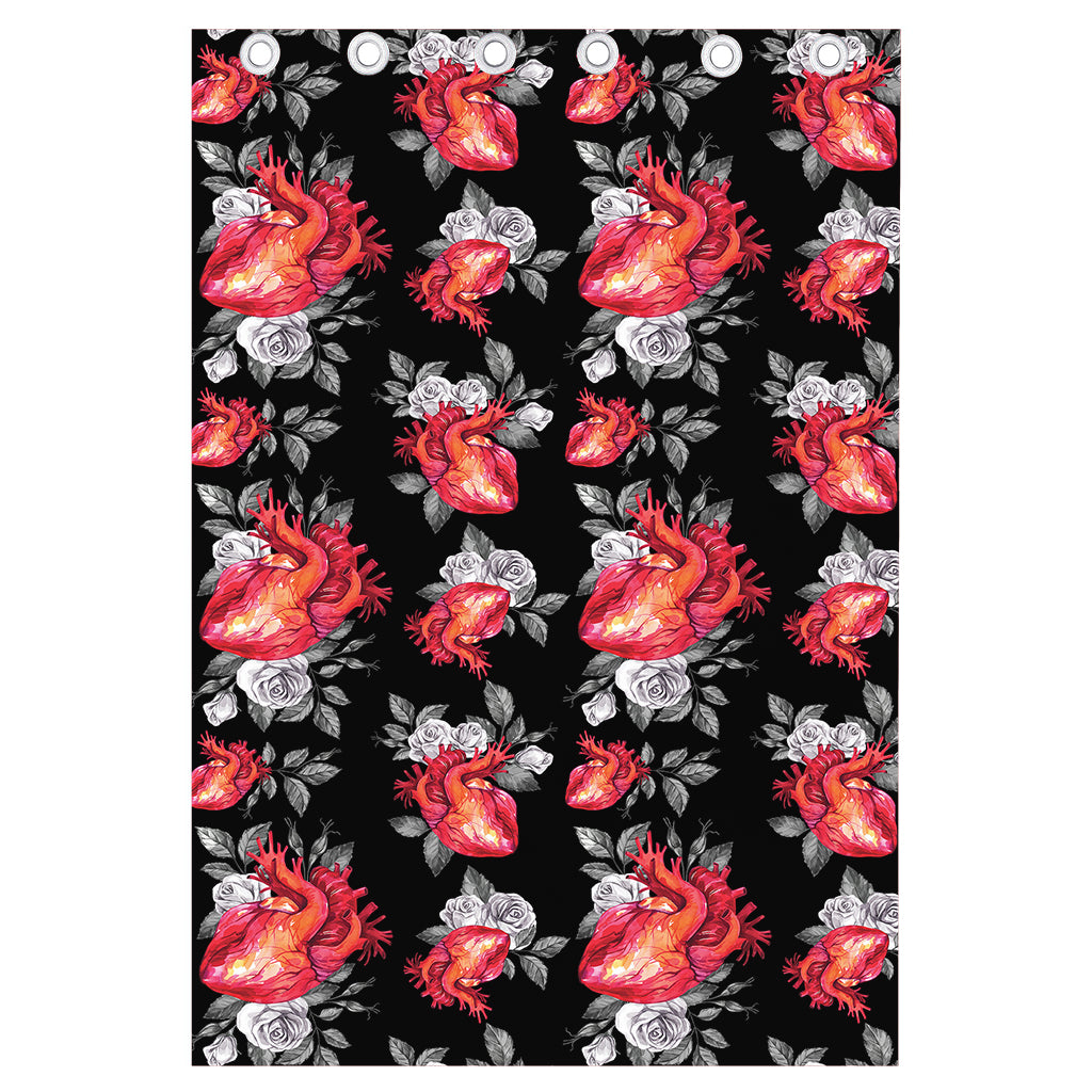 Rose And Heart Pattern Print Curtain