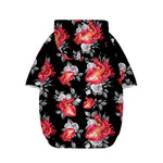 Rose And Heart Pattern Print Dog Zip Up Hoodie