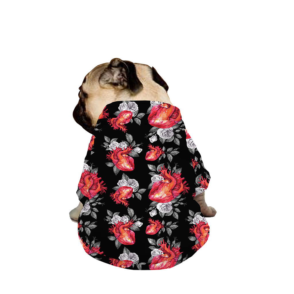 Rose And Heart Pattern Print Dog Zip Up Jacket