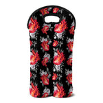 Rose And Heart Pattern Print Double Neoprene Wine Tote