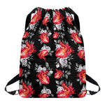 Rose And Heart Pattern Print Drawstring Backpack