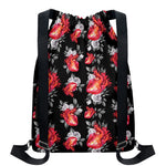 Rose And Heart Pattern Print Drawstring Backpack