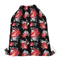 Rose And Heart Pattern Print Drawstring Bag