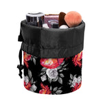 Rose And Heart Pattern Print Drawstring Makeup Bag