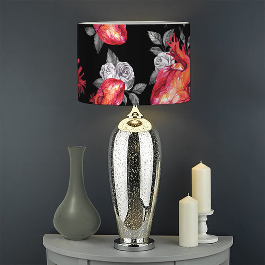 Rose And Heart Pattern Print Drum Lamp Shade