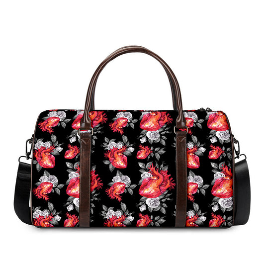 Rose And Heart Pattern Print Duffle Bag