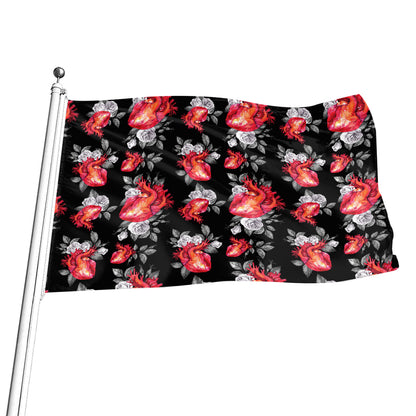 Rose And Heart Pattern Print Flag
