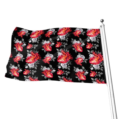 Rose And Heart Pattern Print Flag