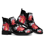 Rose And Heart Pattern Print Flat Ankle Boots