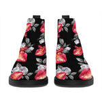 Rose And Heart Pattern Print Flat Ankle Boots