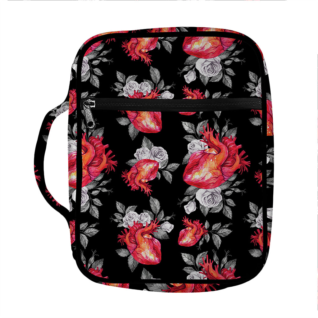 Rose And Heart Pattern Print Front Pocket Bible Bag