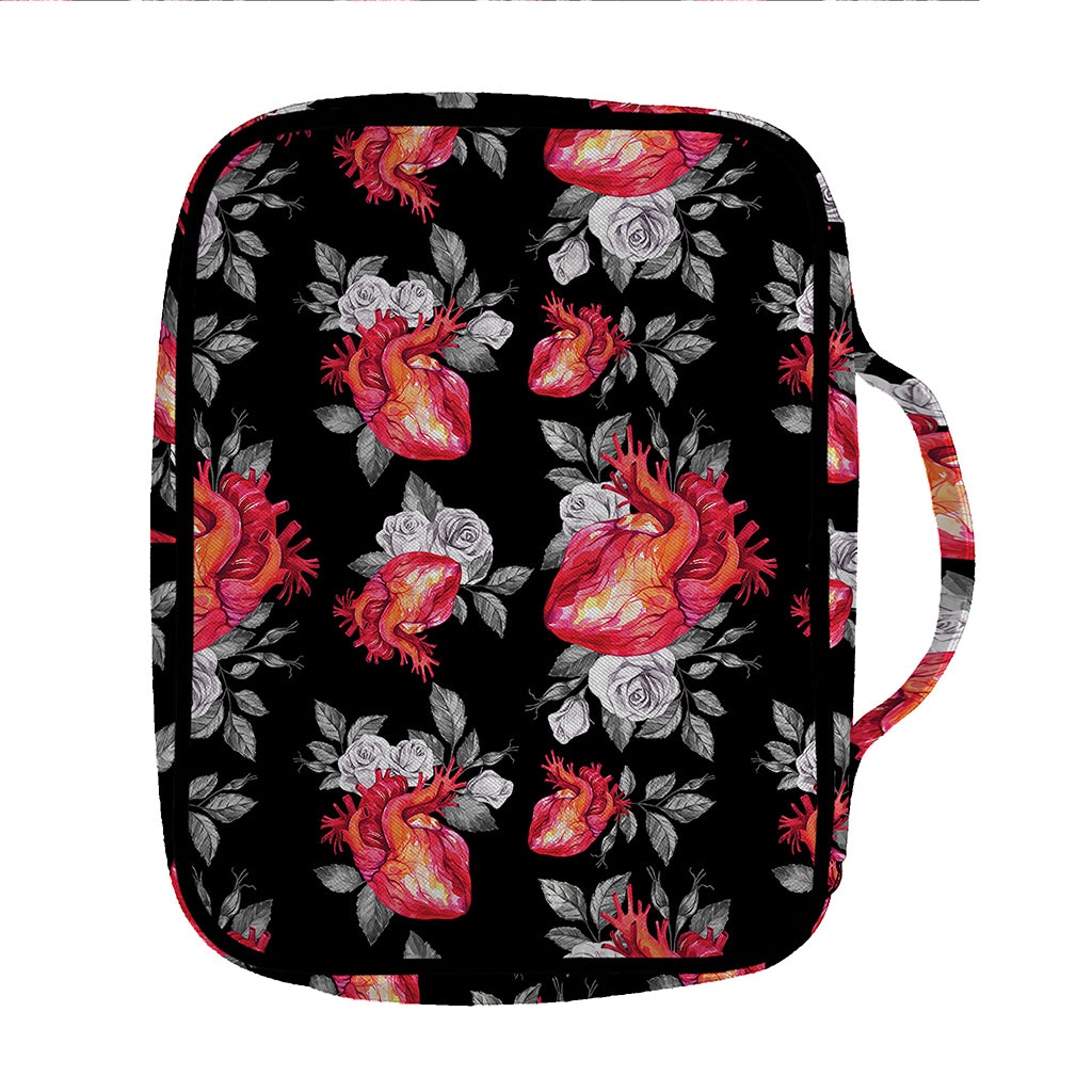 Rose And Heart Pattern Print Front Pocket Bible Bag