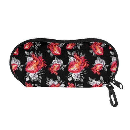 Rose And Heart Pattern Print Glasses Case