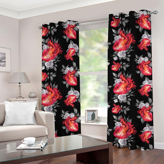 Rose And Heart Pattern Print Grommet Curtains