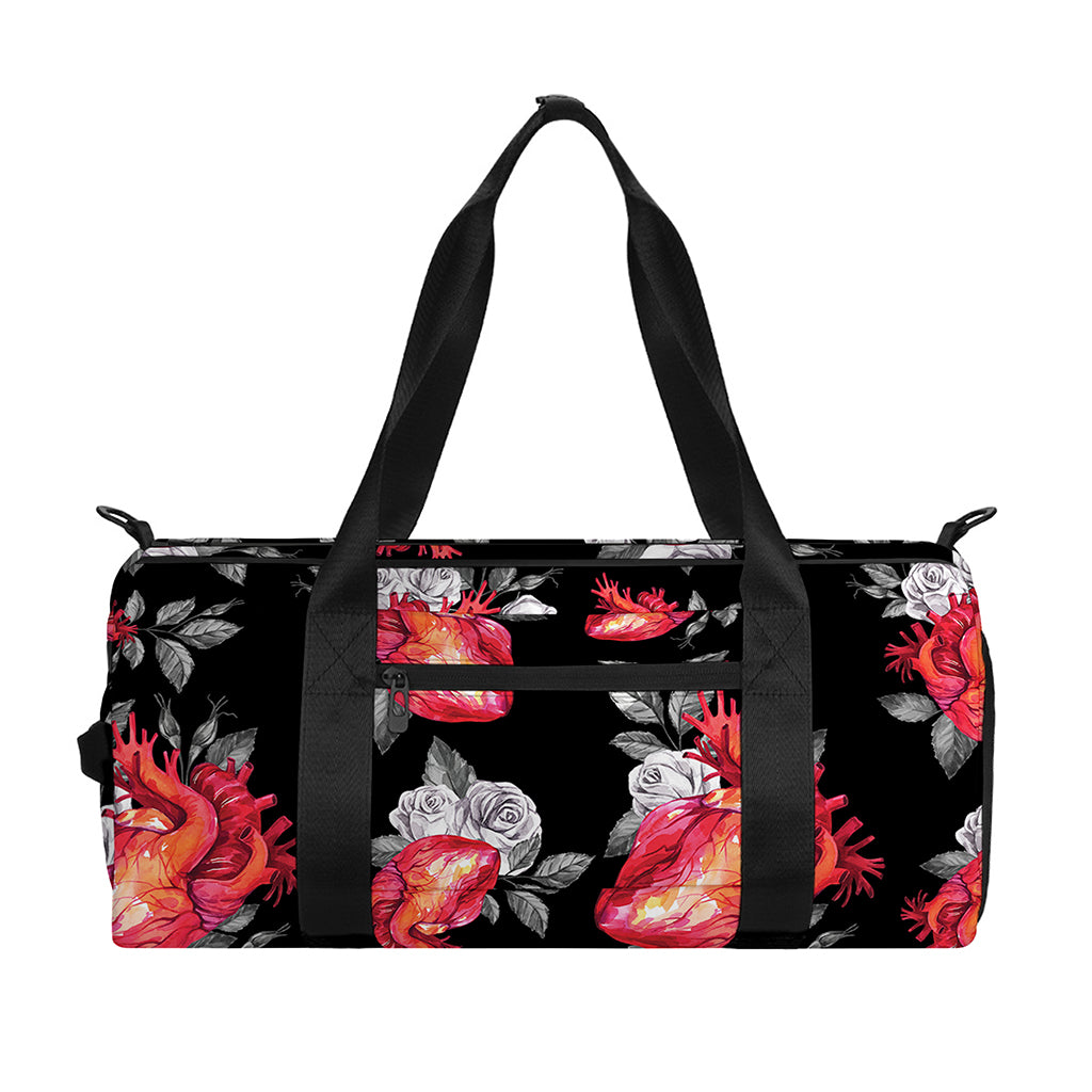 Rose And Heart Pattern Print Gym Bag