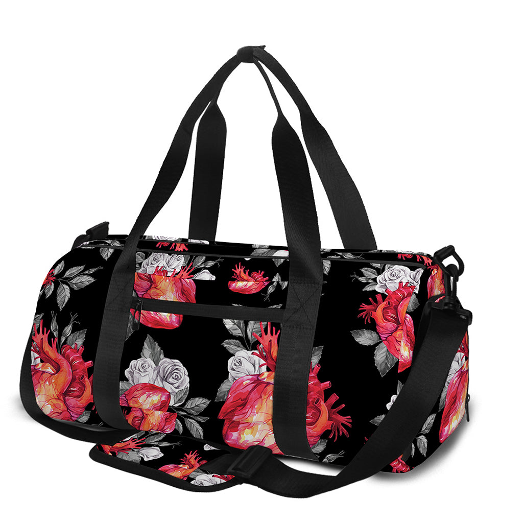 Rose And Heart Pattern Print Gym Bag