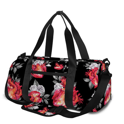 Rose And Heart Pattern Print Gym Bag