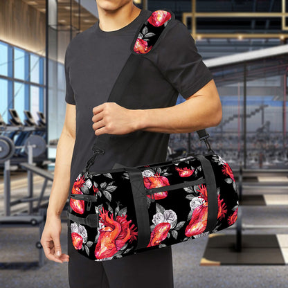 Rose And Heart Pattern Print Gym Bag