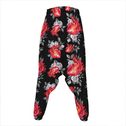 Rose And Heart Pattern Print Hammer Pants