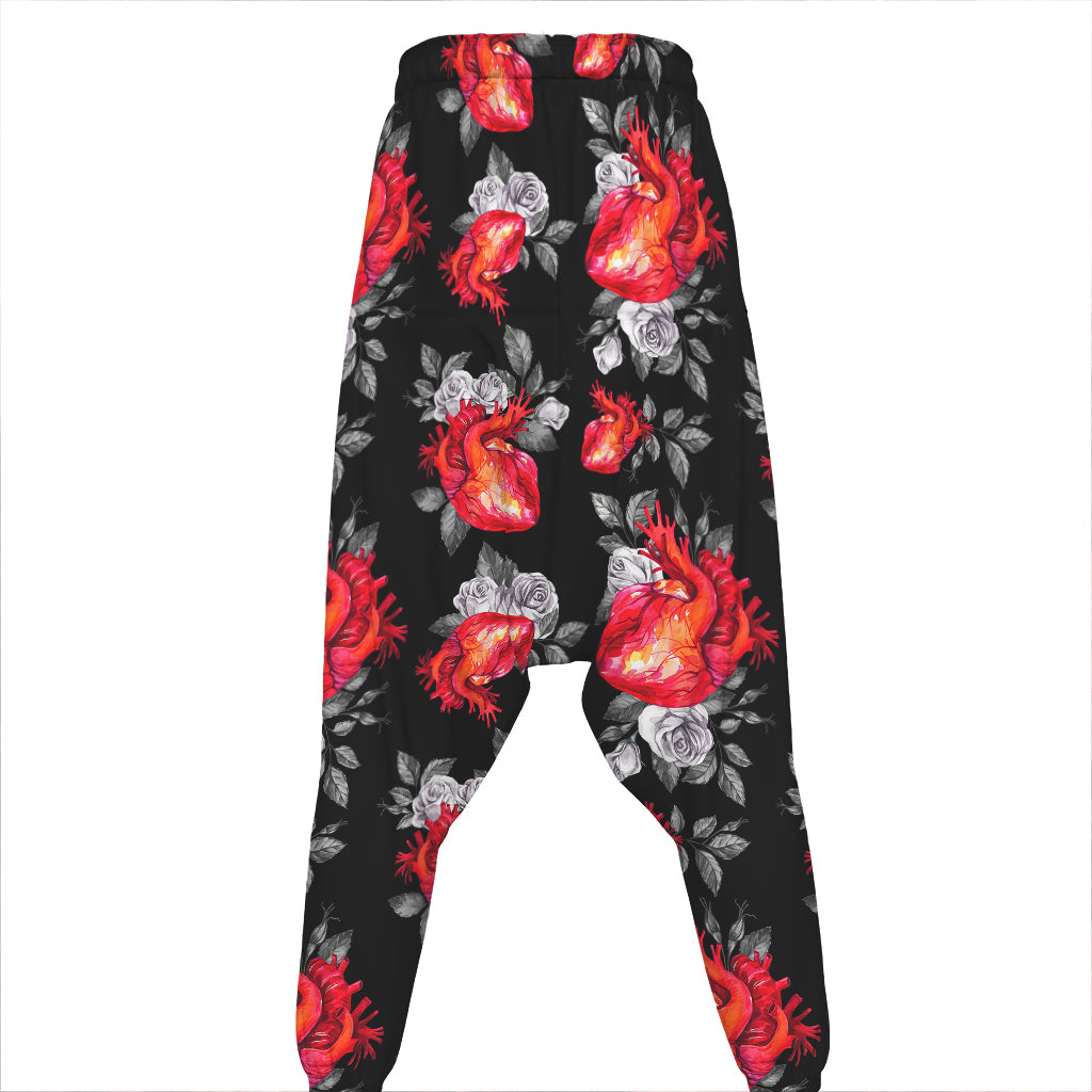 Rose And Heart Pattern Print Hammer Pants