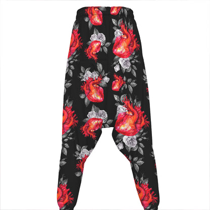 Rose And Heart Pattern Print Hammer Pants