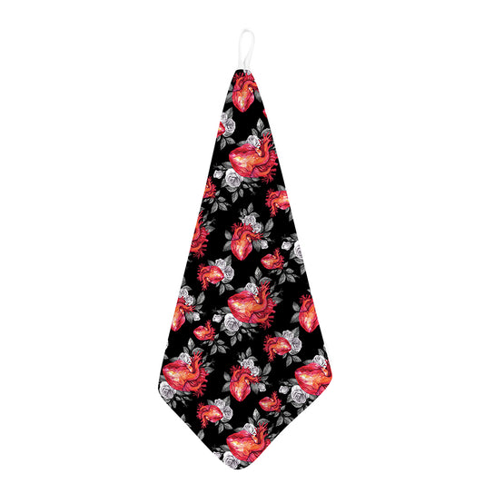 Rose And Heart Pattern Print Hand Towel