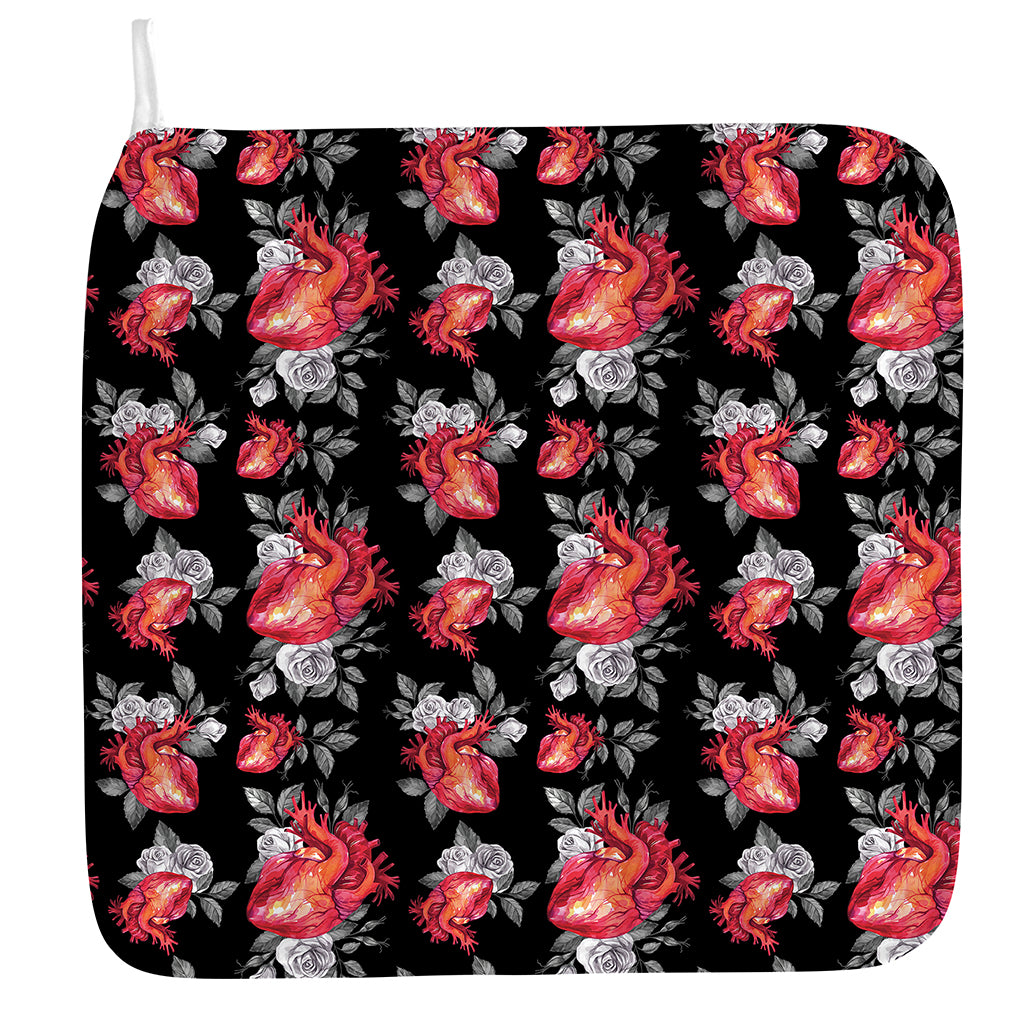 Rose And Heart Pattern Print Hand Towel